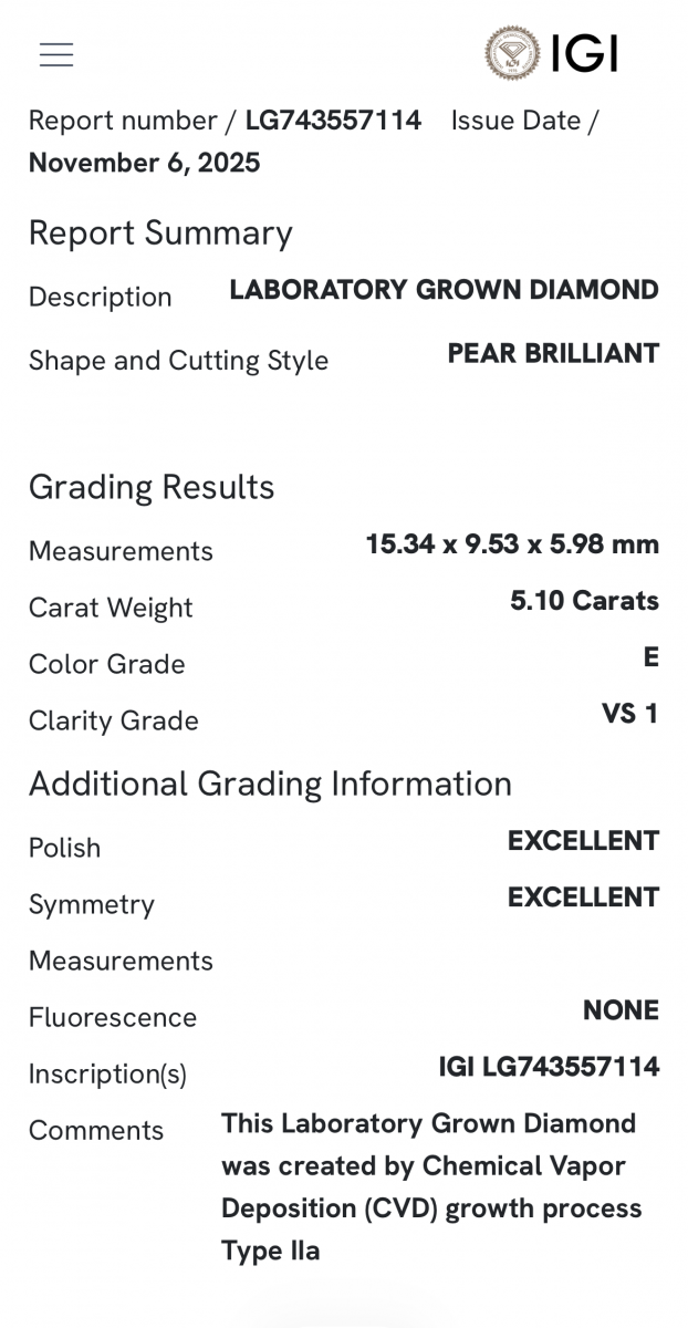 Lab-Grown Pear Shape Solitair ring